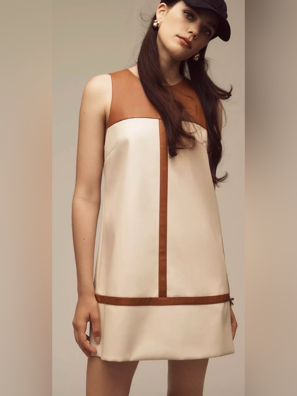 Maeve Anthro Faux Leather Colorblock Shift Dress Mod 60s XS - Picture 2 of 7
